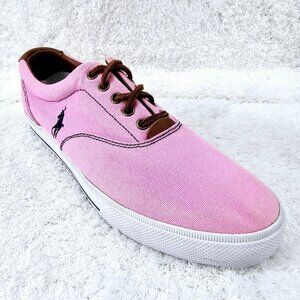 POLO RALPH LAUREN Vaughn Pink Canvas Leather Lace Up Boat Shoes Sz 11.5 D